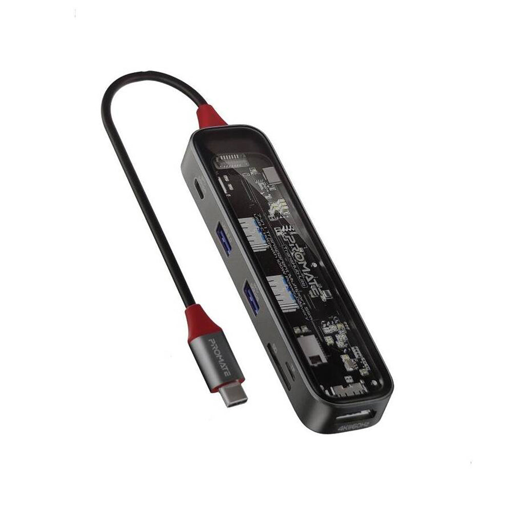 Promate TransHub-Lite 7-in 1 Transparent Multiport Slim USB-C Hub with 100W Power Delivery Promate TransHub-Lite 7-in 1 Transparent Multiport Slim USB-C Hub with 100W Power Delivery